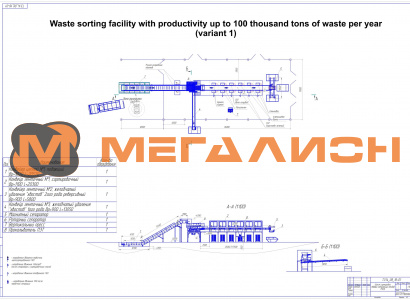 Waste sorting facility with productivity up to 100 thousand tons of MSW per year (variant) - схема 1