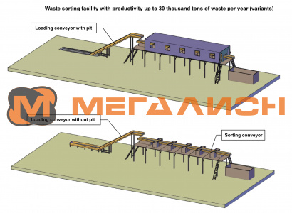 Waste sorting facility with productivity up to 30 thousand tons of MSW per year (variant) - схема 1